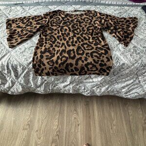 Amaryllis Leopard Print Bell Sleeve Knit Top Size L